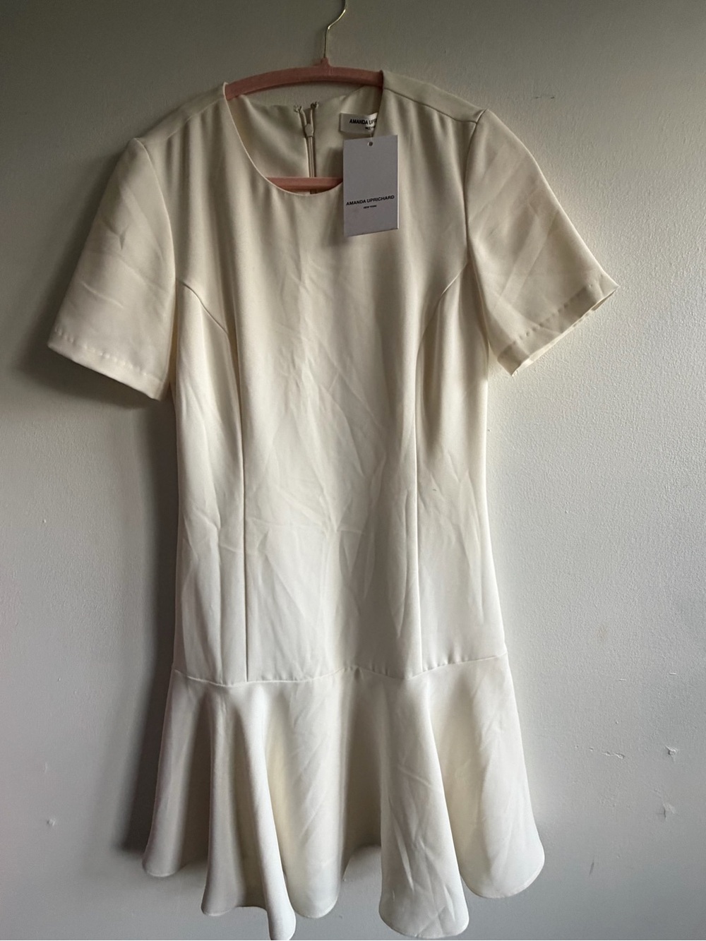 Amanda Uprichard Cream Short-Sleeve Flare Hem Mini Dress